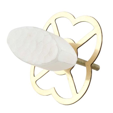 Oval White Stone with Brass Plates Knobs